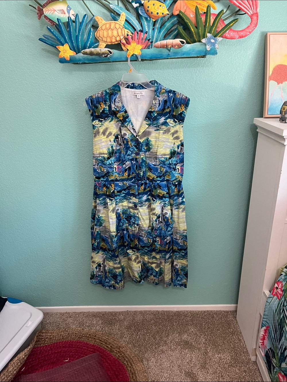 Sleeveless Blue Multi-Print V-Neck Women’s Dress